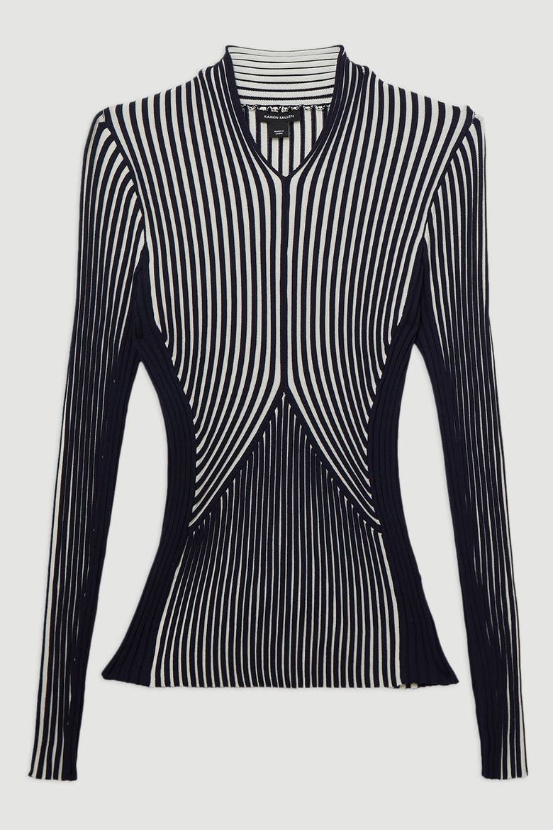 Stripe Fitted Long Sleeve Knitted Top, Alternate, color, Navy