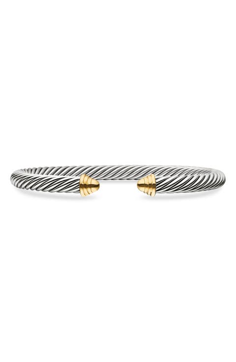 Classic Cable Bracelet in Sterling Silver with 14K Yellow Gold Domes, 5mm