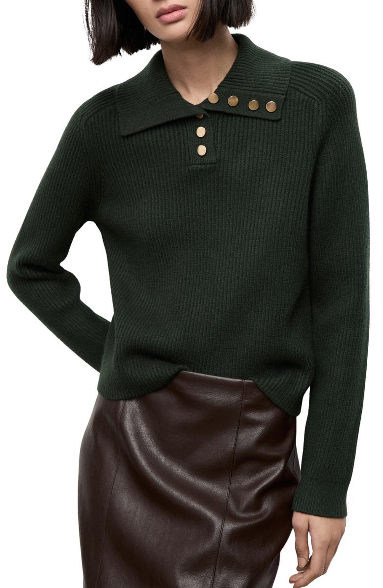 MANGO Ribbed Polo Sweater, Main, color, Dark Green