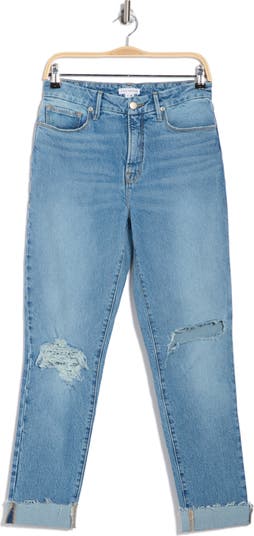 High Waist Raw Hem Slim Jeans
