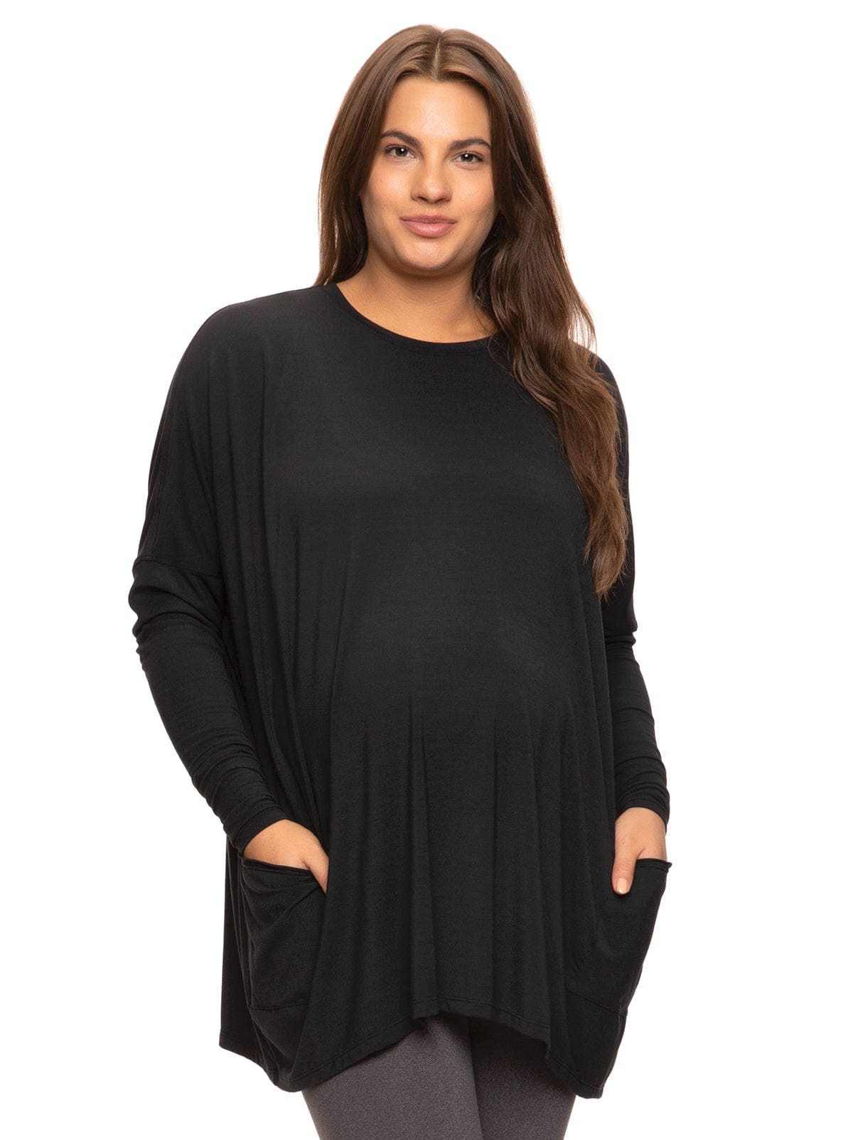 Modal Span Side Drape Maternity Long Sleeve Top