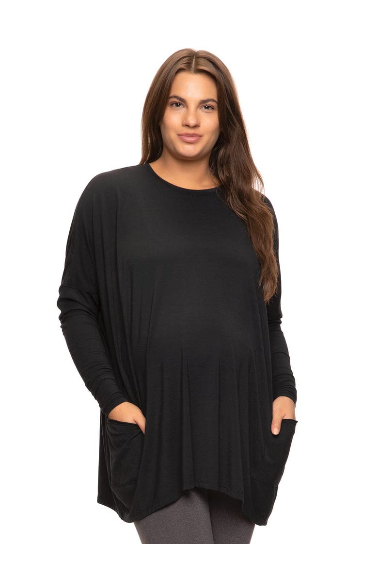 Felina Modal Span Side Drape Maternity Long Sleeve Top, Main, color, Black