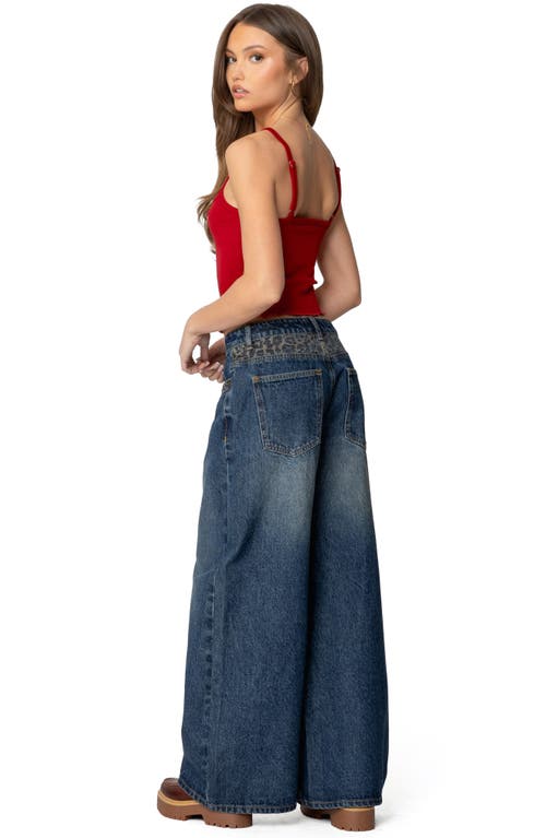 Edikted Gwen Leopard Detail Wide Leg In Blue