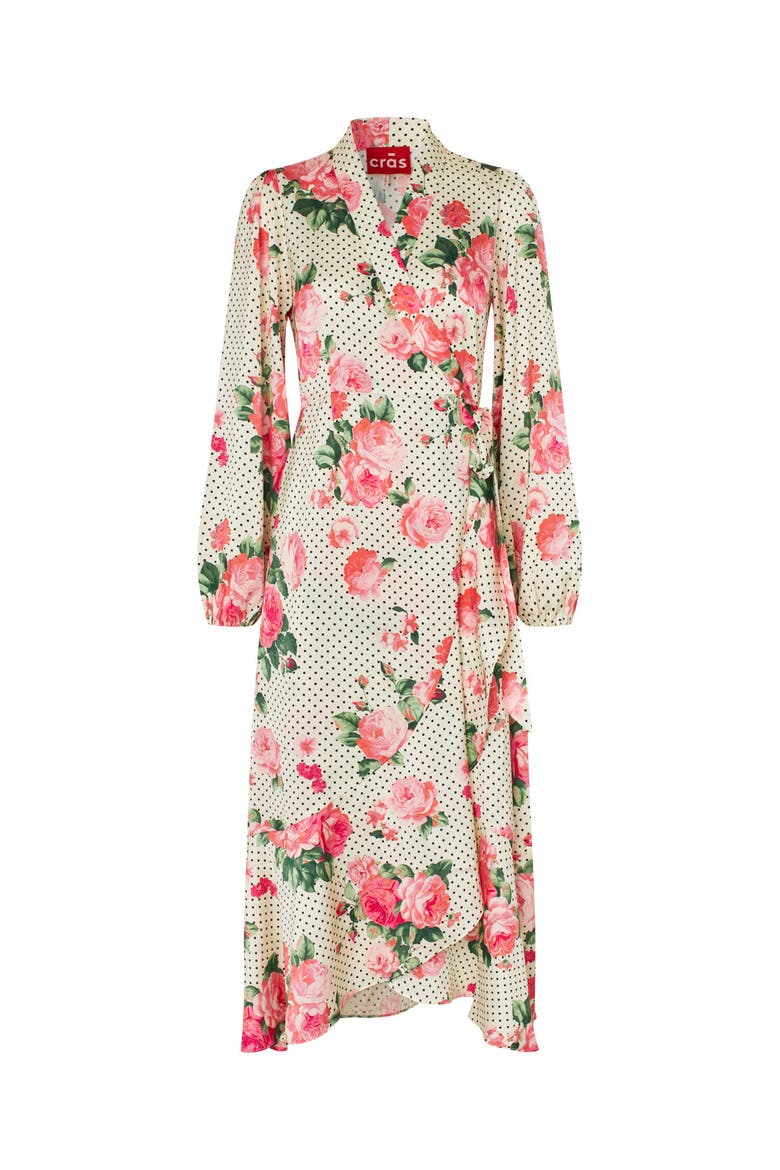 Laracras Floral Polka Dot Wrap Dress, Alternate, color, Polka Rose