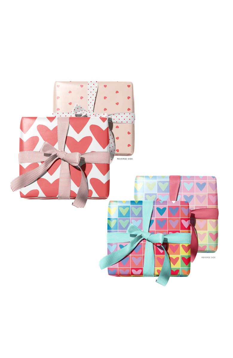Ramus & Co Eight Sheets Two-Sided "Hearts" & "Rainbow Hearts" Heavyweight Gift Wrap, Alternate, color, Multicolored