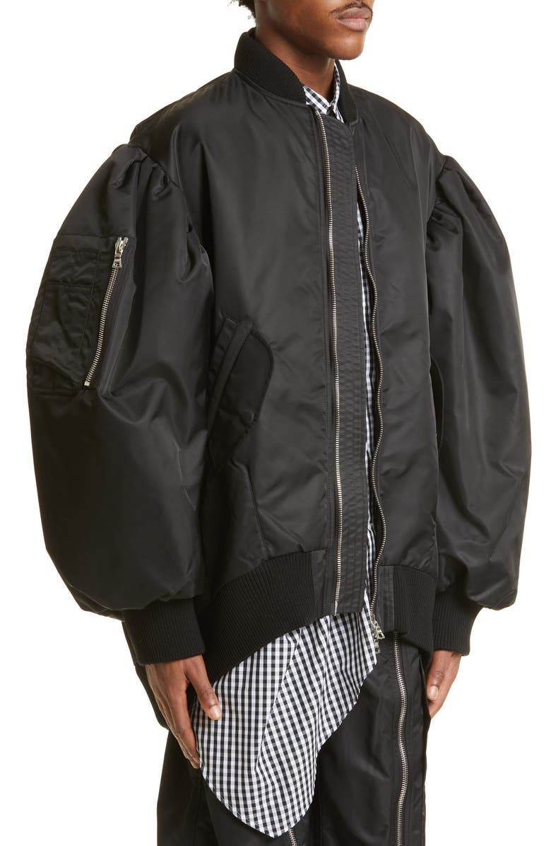 Simone Rocha Puff Sleeve Oversize Satin Bomber Jacket, Alternate, color, 