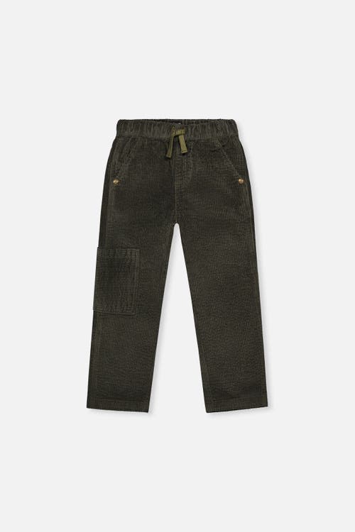 Deux Par Deux Babies'  Stretch Corduroy Cargo Drawstring Pants In Dark Grey