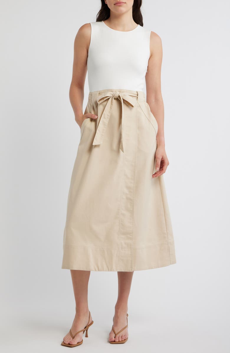ZOE AND CLAIRE Twofer Sleeveless Dress, Main, color, Ivory
