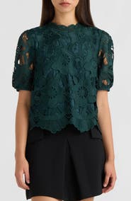 NVLT Sequined Lace Top with Puffed Sleeves