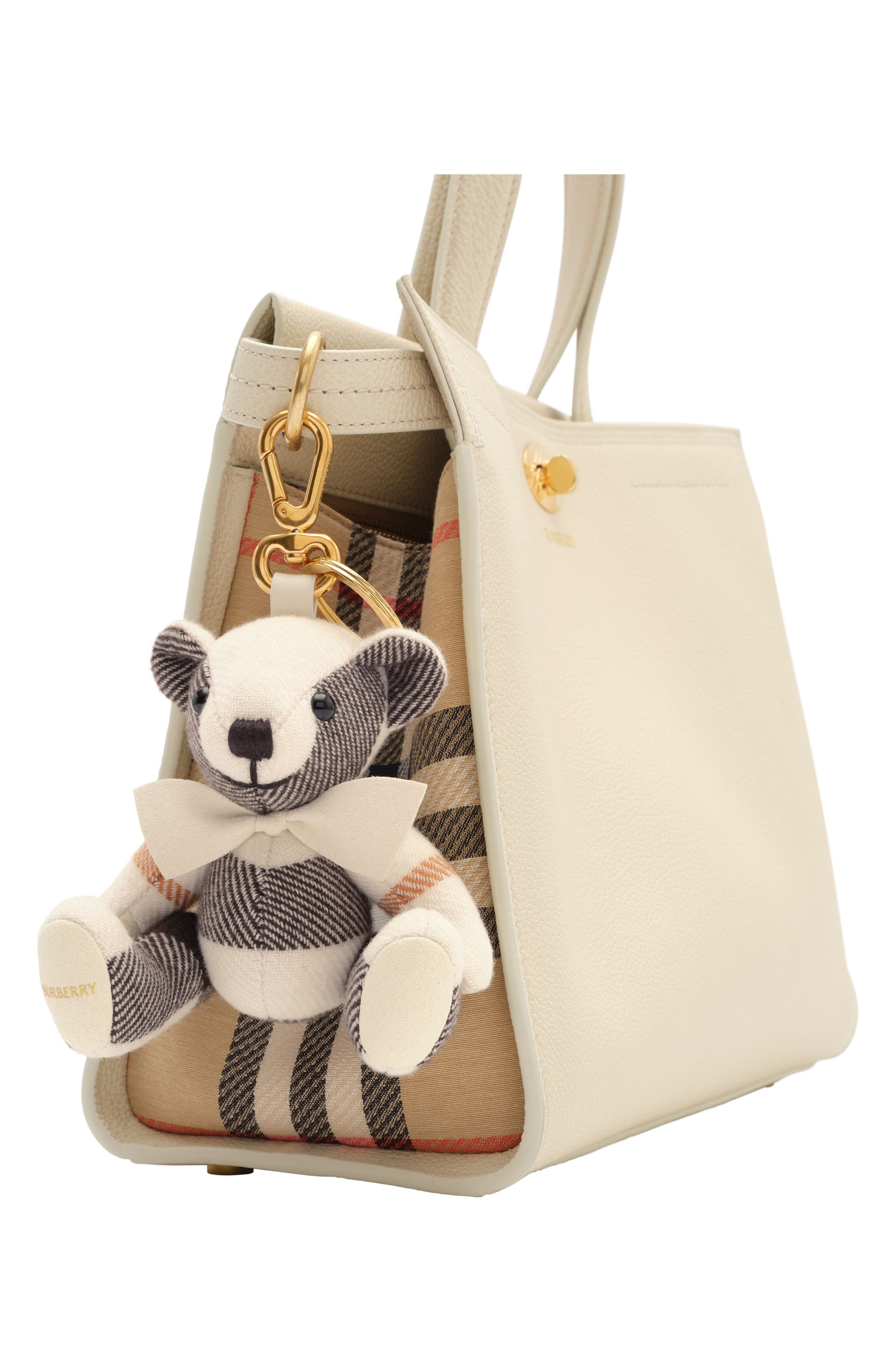 Thomas Check Cashmere Bag Charm, Alternate, color, PEBBLE