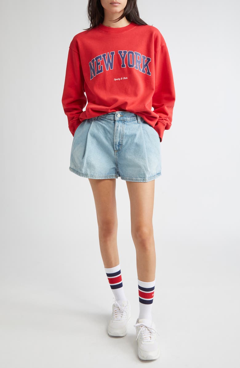 Sporty & Rich New York Ivy Cotton Crewneck Sweatshirt, Alternate, color,