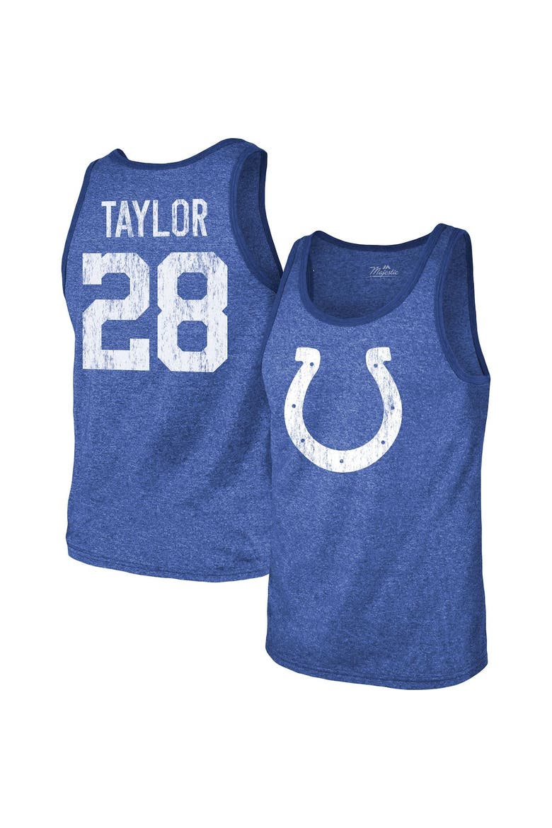 Men's Majestic Threads Jonathan Taylor Heathered Royal Indianapolis Colts Player Name & Number Tri-Blend Tank Top, Main, color, Royal