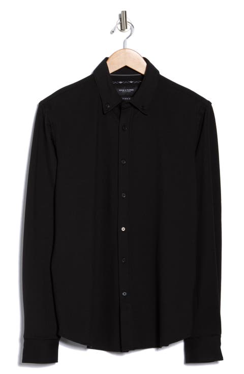 Long Sleeve Piqué Button-Down Shirt