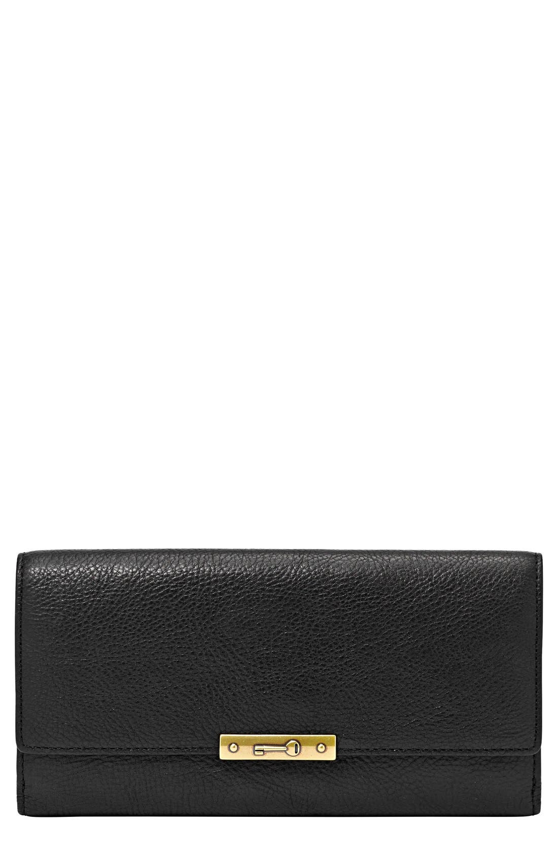 'Knox' Leather Clutch, Main, color, BLACK