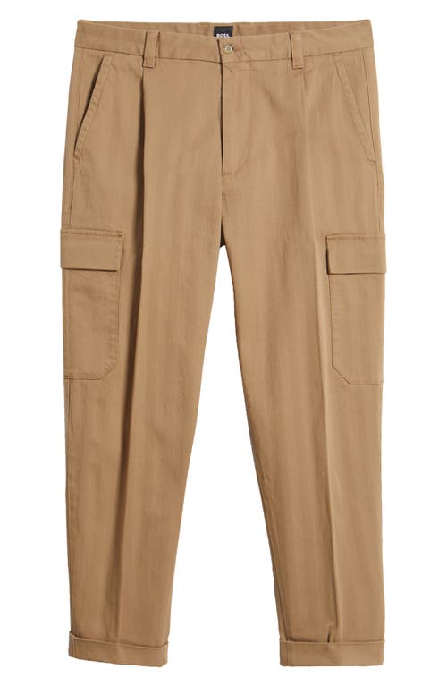 Hugo Boss Boss Perin Pleated Tapered Leg Cargo Pants In Open Beige