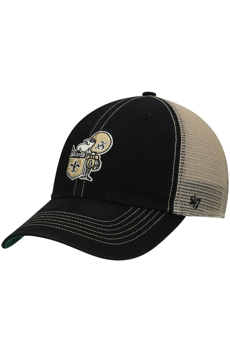 '47 Men's '47 Black/Natural New Orleans Saints Legacy Trawler Trucker Clean Up Snapback Hat, Main, color, 