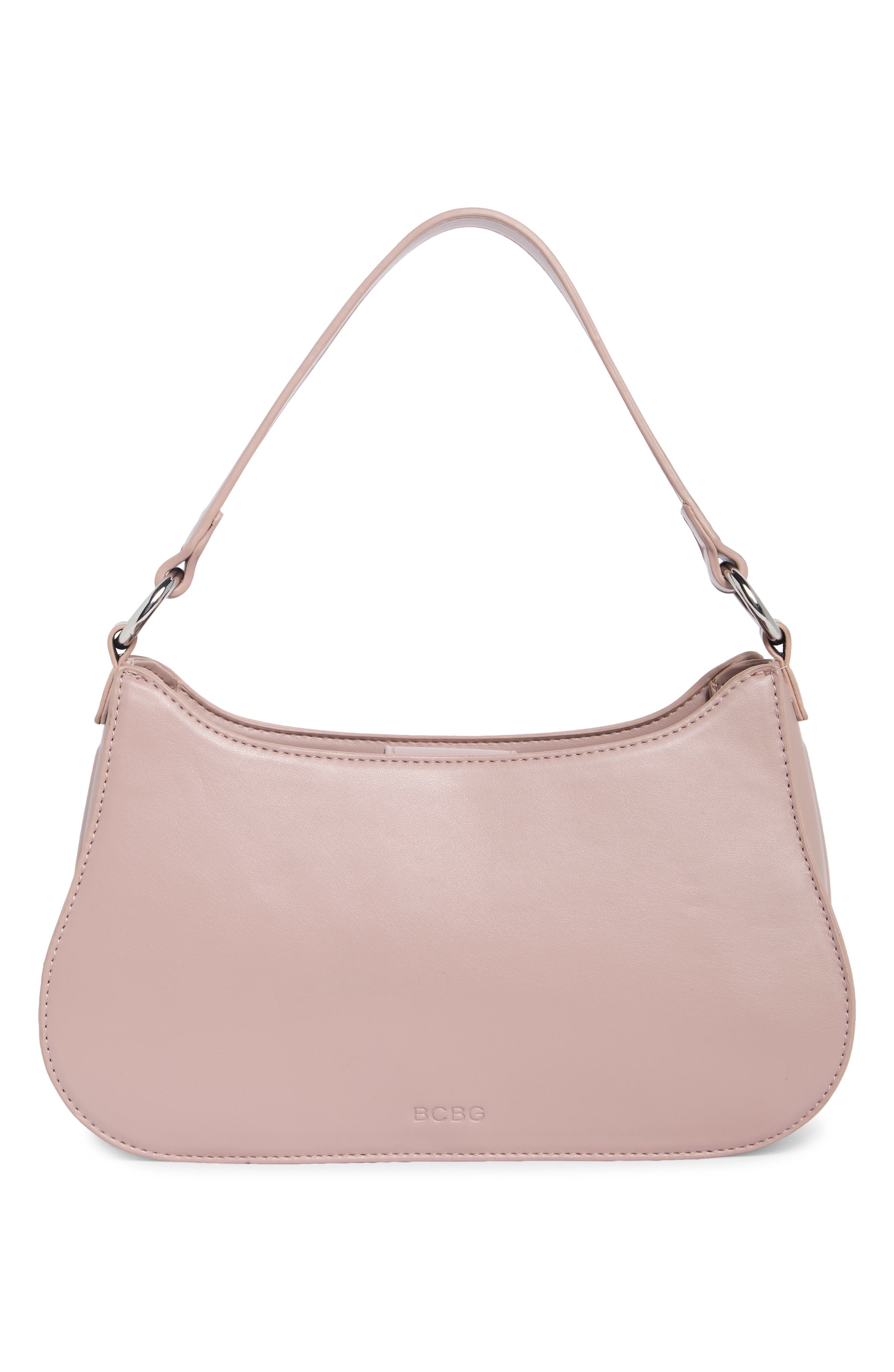 Curvy Faux Leather Baguette Bag, Alternate, color, DUSTY PINK