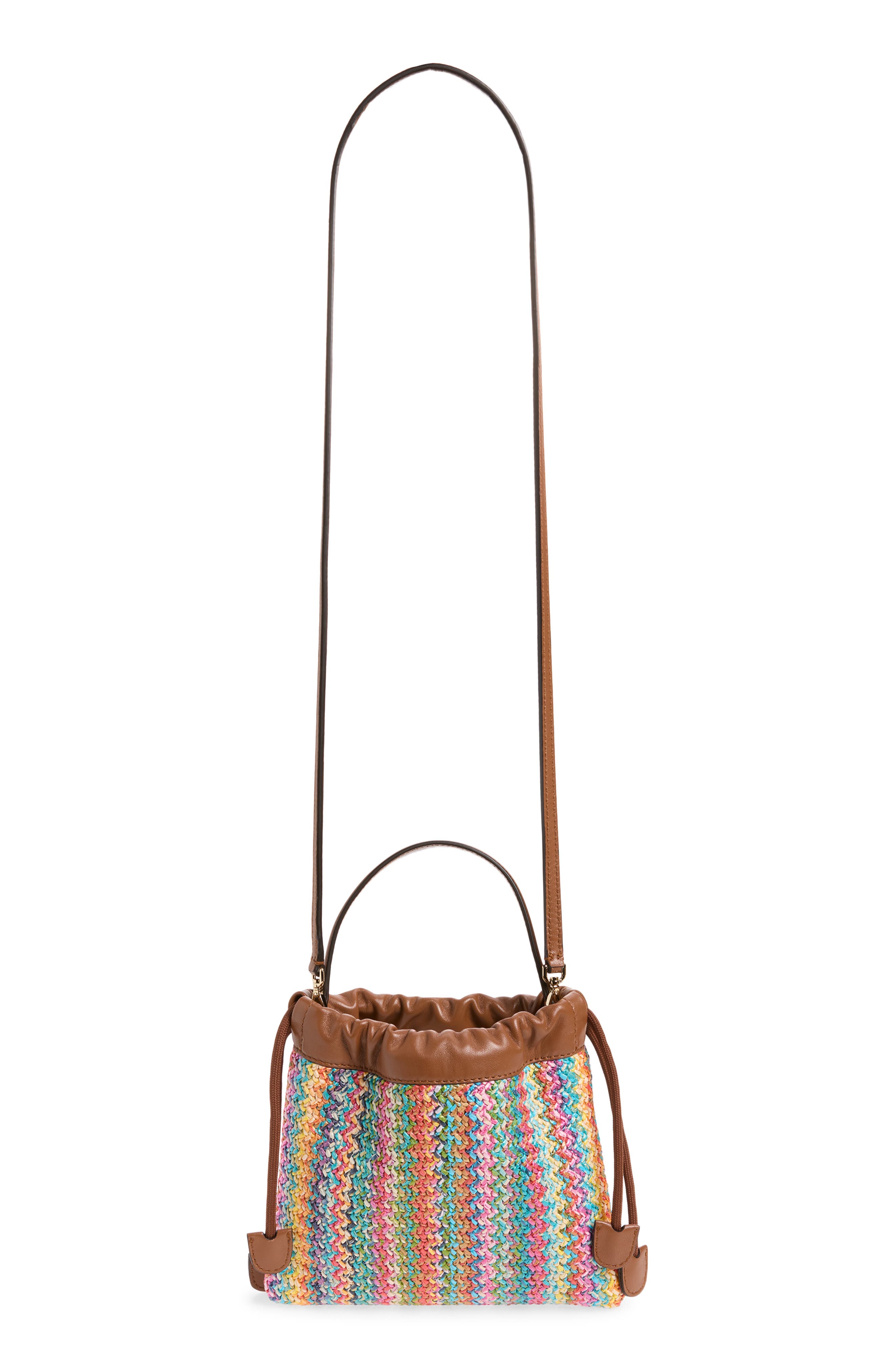 Jimmy Choo Chevron Raffia Drawstring Pouch, Alternate, color, Multi/ Tan/ Light Gold