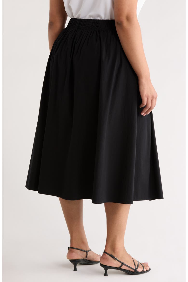 Pleated Cotton Poplin Midi Skirt, Alternate, color, BLACK