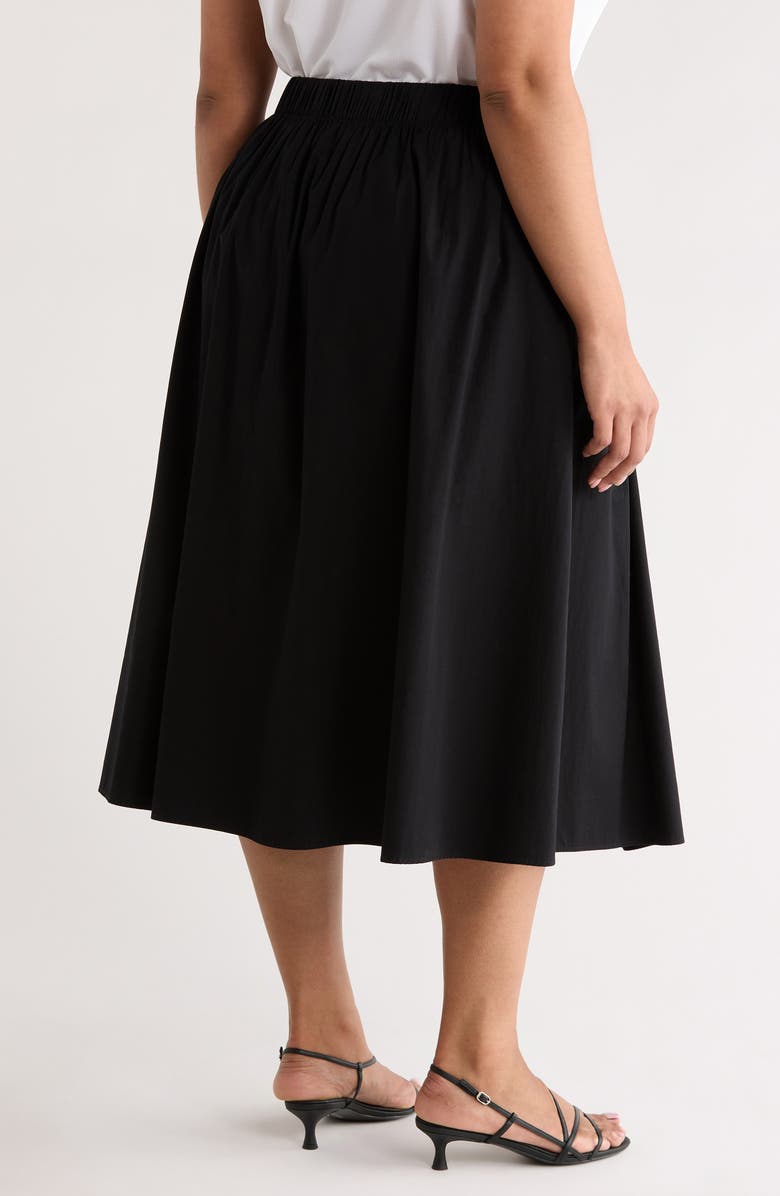 Nordstrom Pleated Cotton Poplin Midi Skirt, Alternate, color, Black