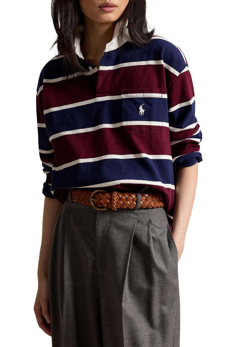 Stripe Rugby Shirt, Main, color, RED