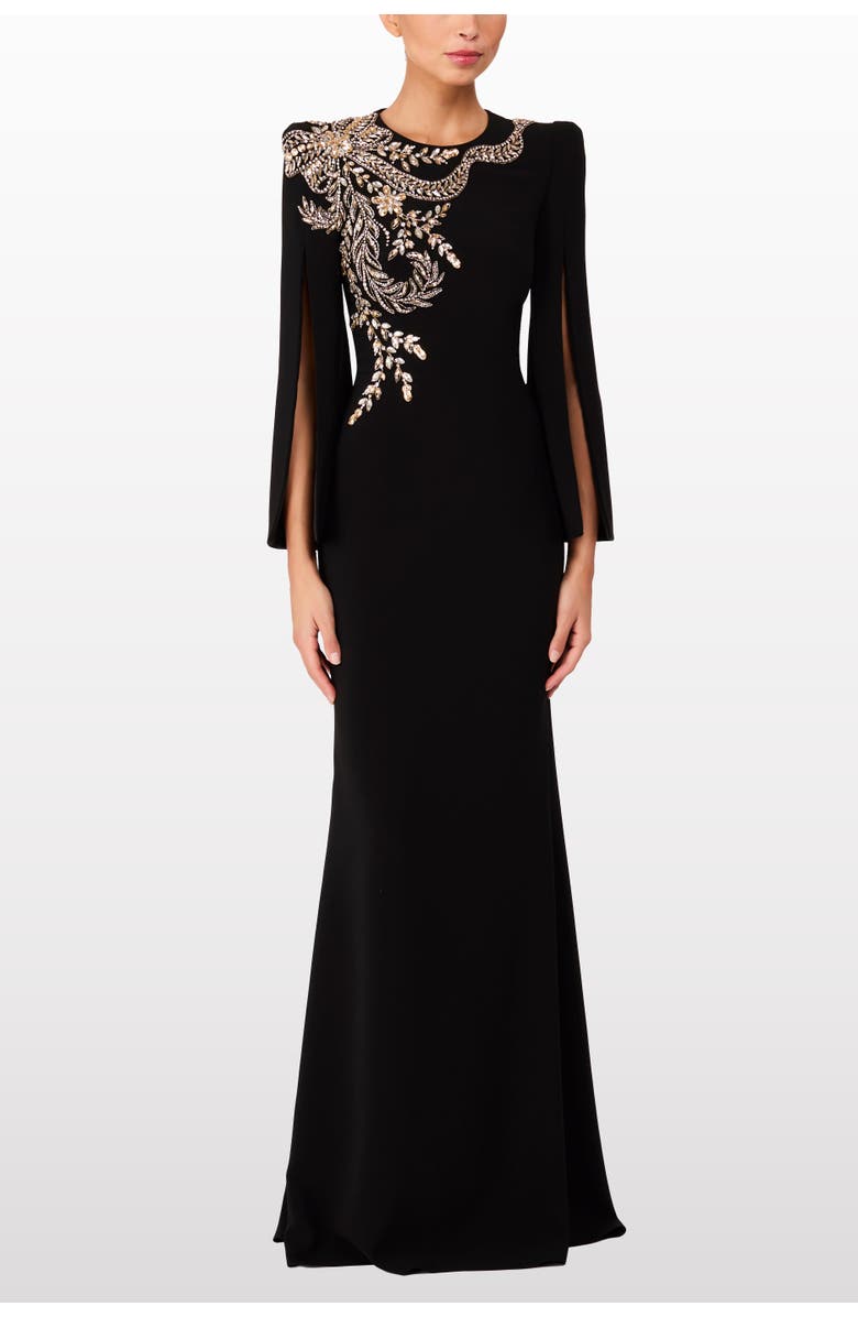 Jenny Packham Precious Floral-embellished Slit-sleeve Maxi Dress, Alternate, color, Liquorice