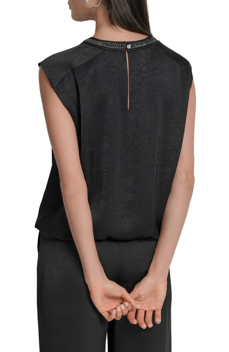 DKNY Chain Sleeveless Crinkle Satin Top, Alternate, color, Black