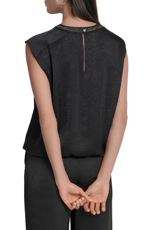 Dkny Chain Sleeveless Crinkle Satin Top In Black