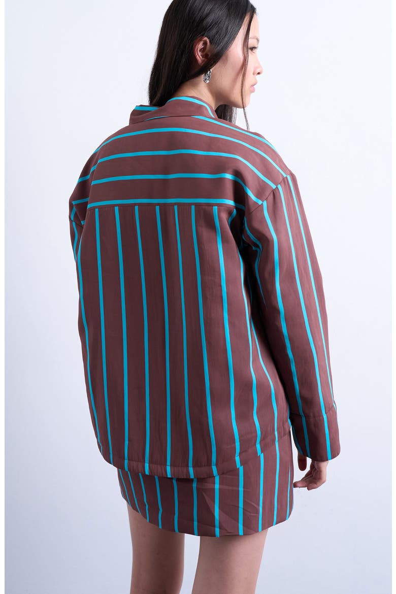 Oversize Stripe Quilted Button-Up Shirt, Alternate, color, BROWN MULTI