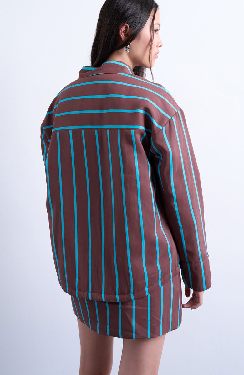 Topshop Oversize Stripe Quilted Button-Up Shirt, Alternate, color, Brown Multi