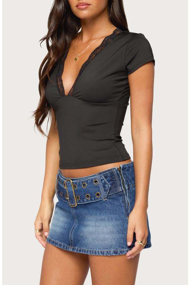Hanni Lace Trim V-Neck Top, Alternate, color, BLACK