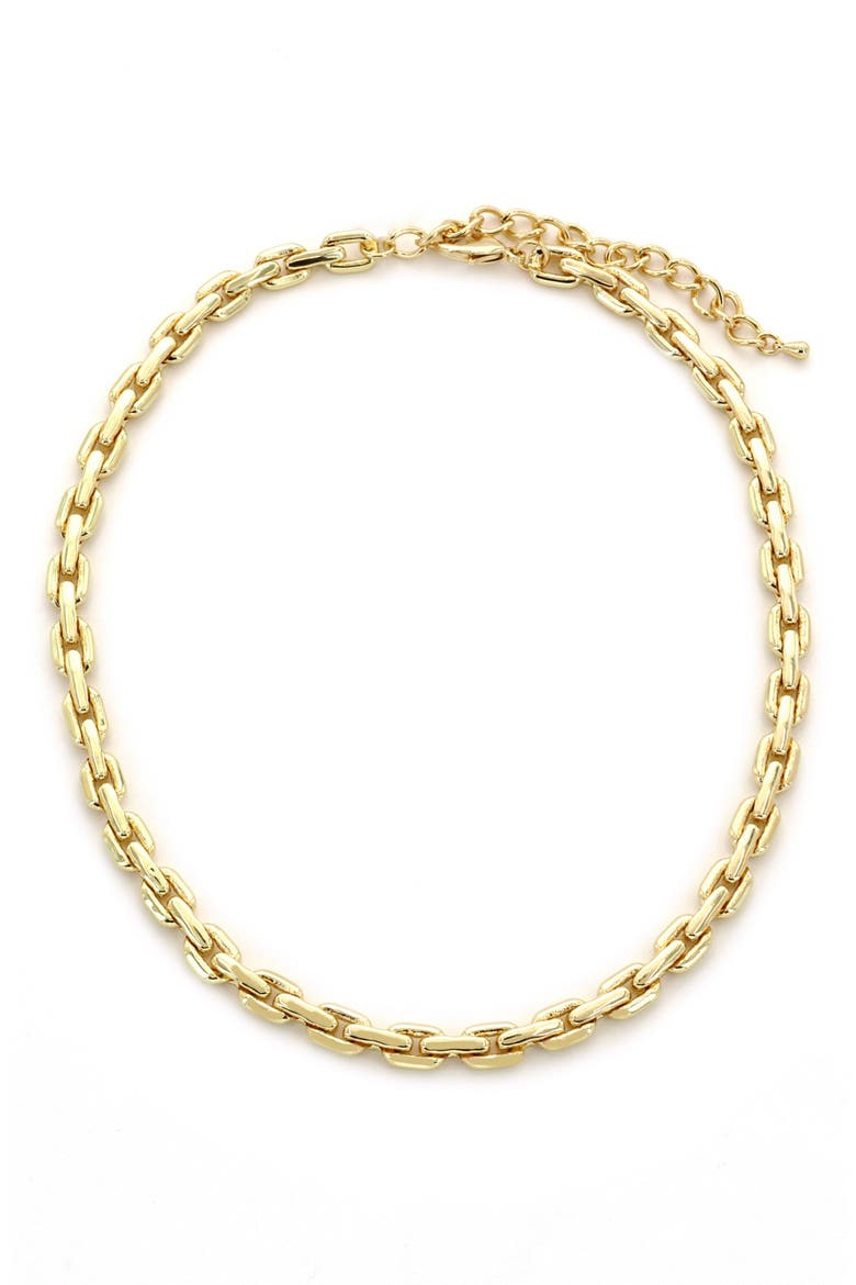 Flat Link Box Chain Collar Necklace, Main, color, GOLD