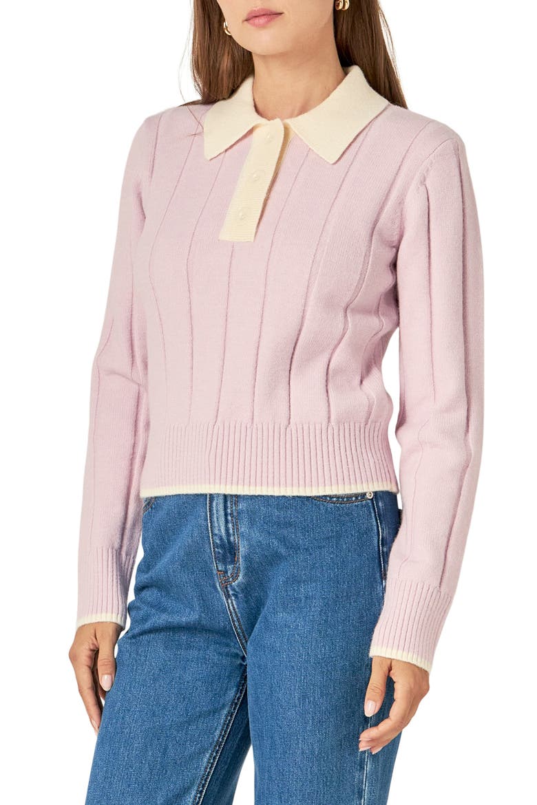 Two-Tone Polo Sweater, Alternate, color, PINK/ OFF WHITE