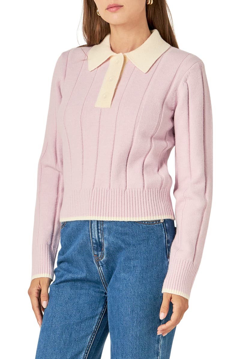 English Factory Two-Tone Polo Sweater, Alternate, color, 