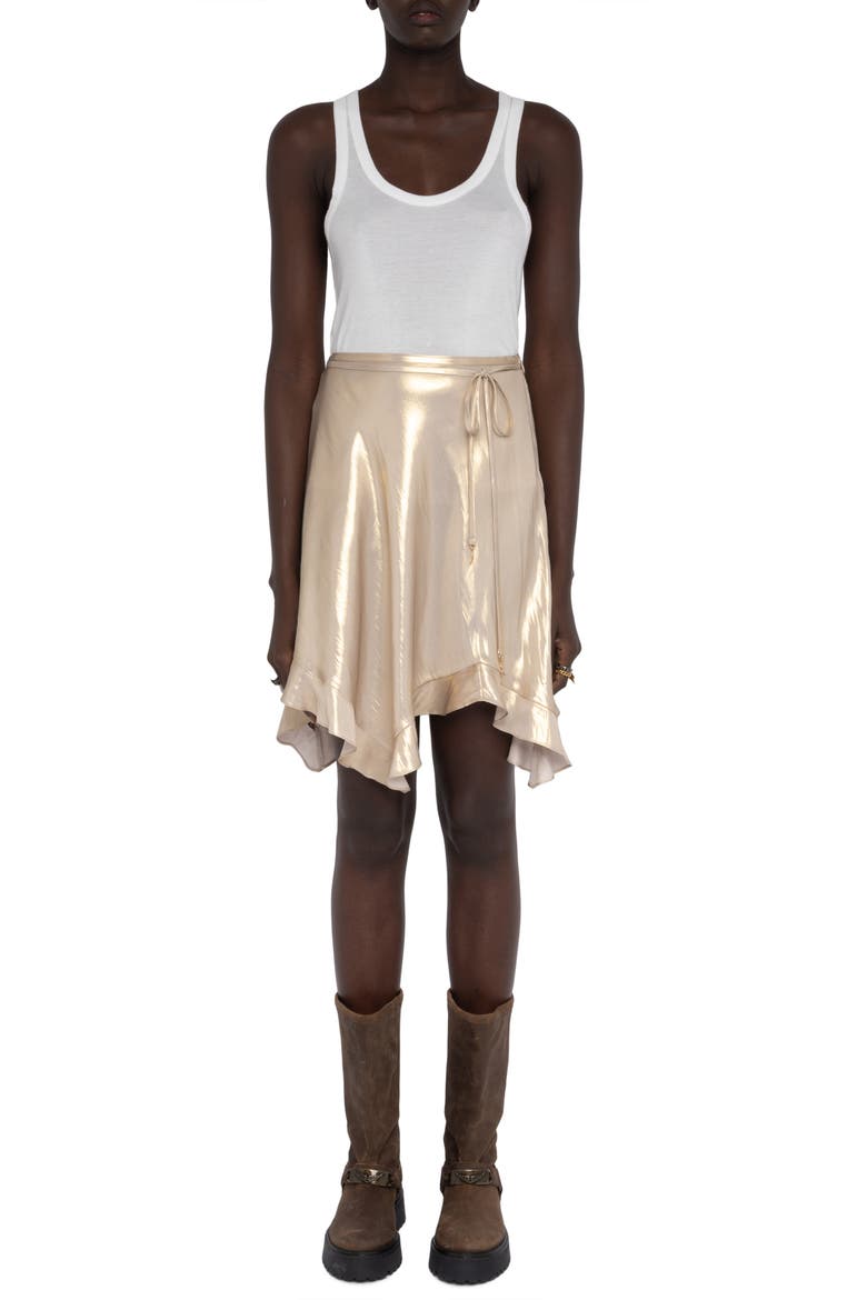 Jetos Asymmetric Metallic Satin Skirt, Alternate, color, GOLD