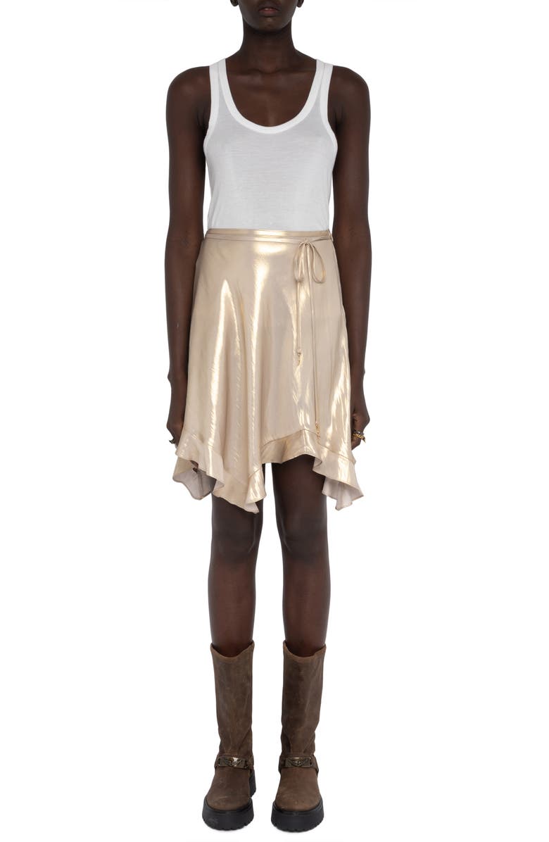 Zadig & Voltaire Jetos Asymmetric Metallic Satin Skirt, Alternate, color, Gold