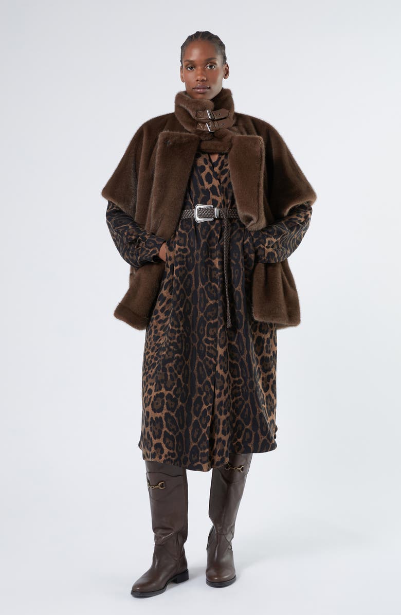 Marina Rinaldi Zenit Short Sleeve Faux Fur Coat, Alternate, color, Chocolate