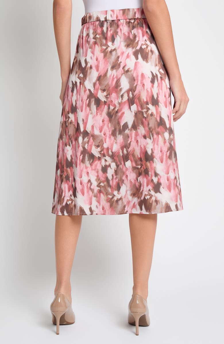Misook Brushstroke Print Crêpe de Chine Midi Skirt, Alternate, color, Honey Suckle/ Charmeuse/ Multi