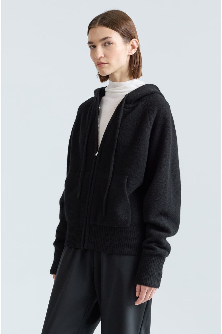 Wool Hoodie Zip Up Sweater, Alternate, color, Black