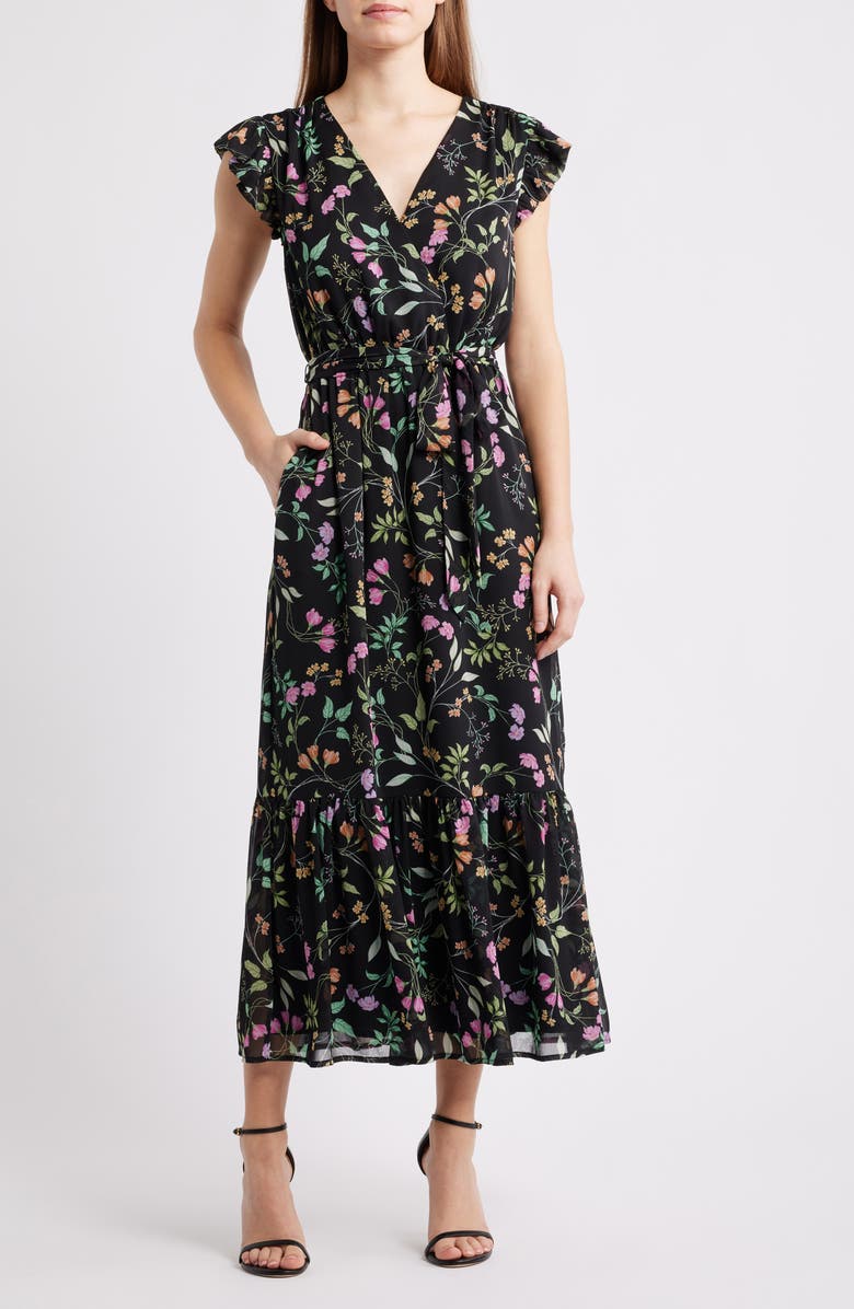 Sam Edelman Floral Print Flutter Sleeve Maxi Dress, Main, color, 