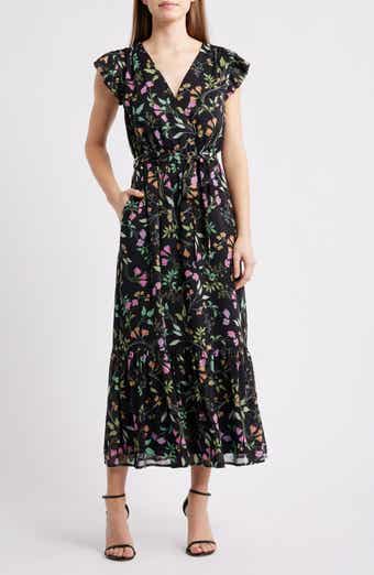 Sam Edelman Floral Print Flutter Sleeve Maxi Dress