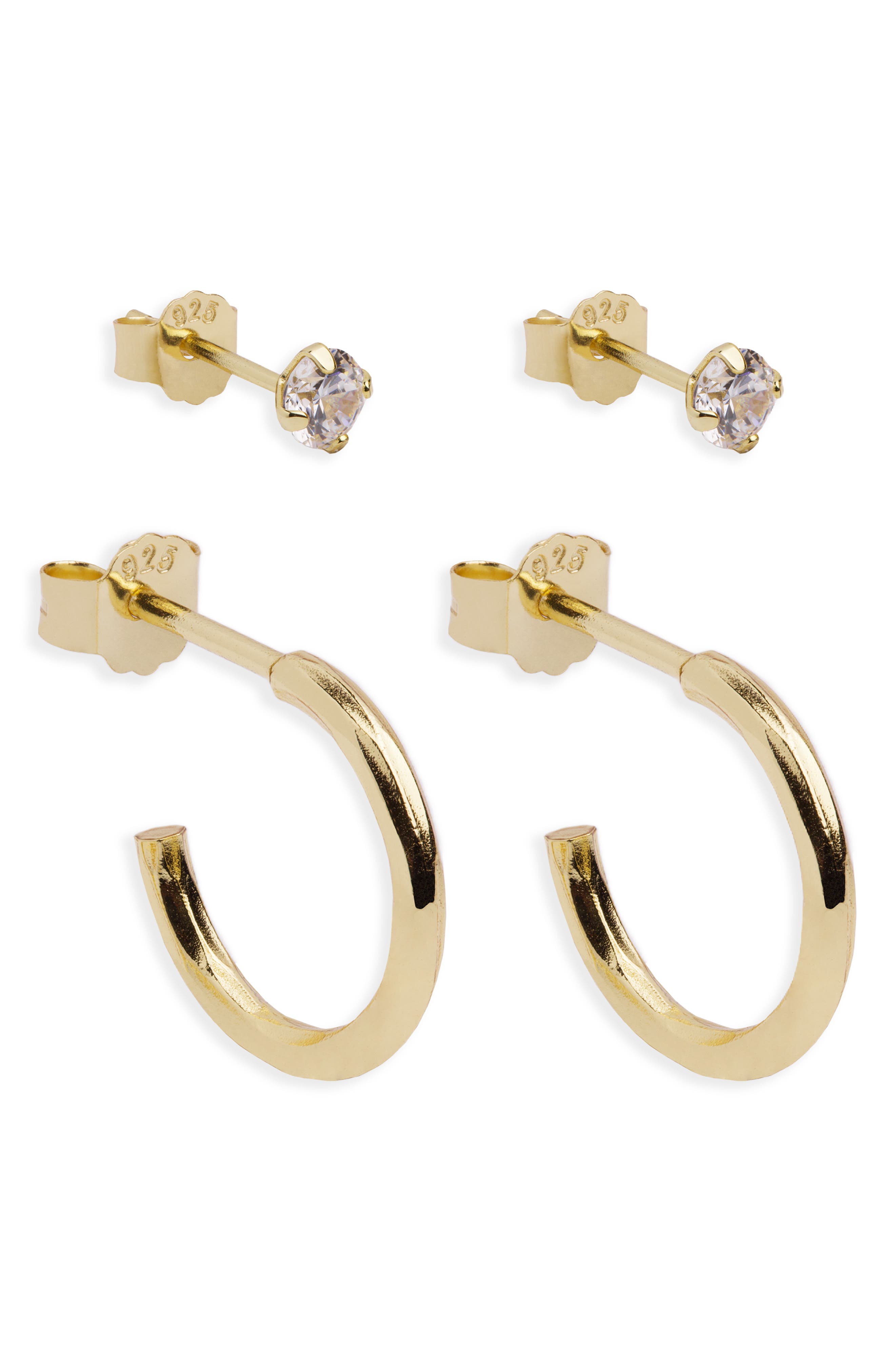 Argento Vivo Sterling Silver 2 Pairs Of Earrings In Gold