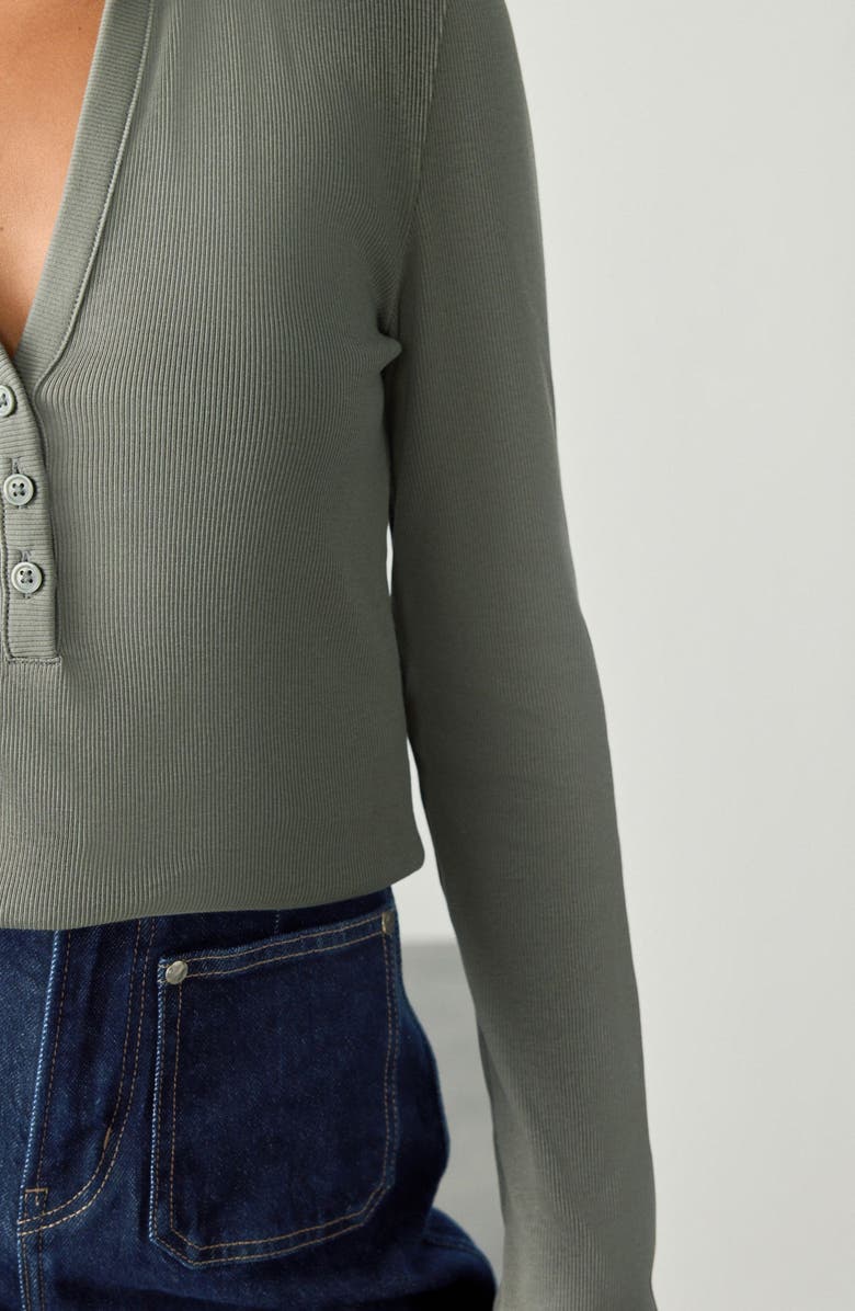 NEXT Cotton Johnny Collar Henley, Alternate, color, Green