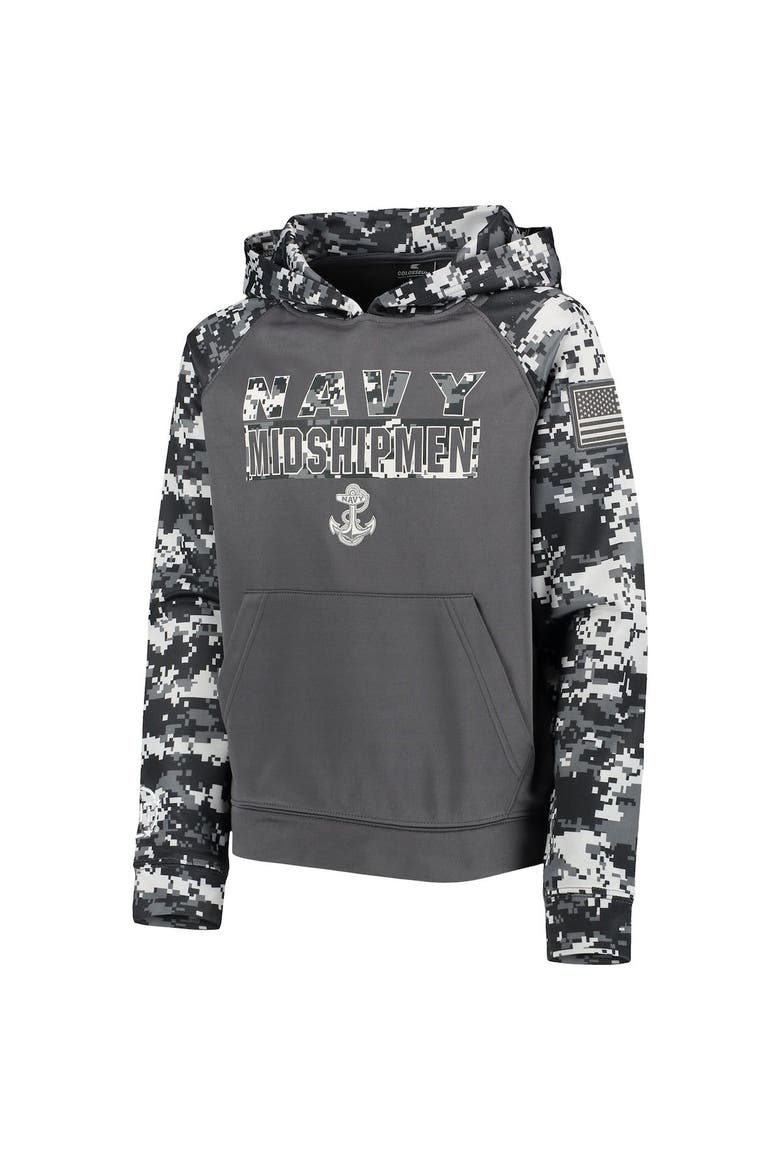 Youth Colosseum Charcoal Navy Midshipmen OHT Military Appreciation Digital Camo Raglan Pullover Hoodie, Alternate, color, Charcoal