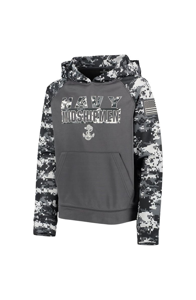 COLOSSEUM Youth Colosseum Charcoal Navy Midshipmen OHT Military Appreciation Digital Camo Raglan Pullover Hoodie, Alternate, color,