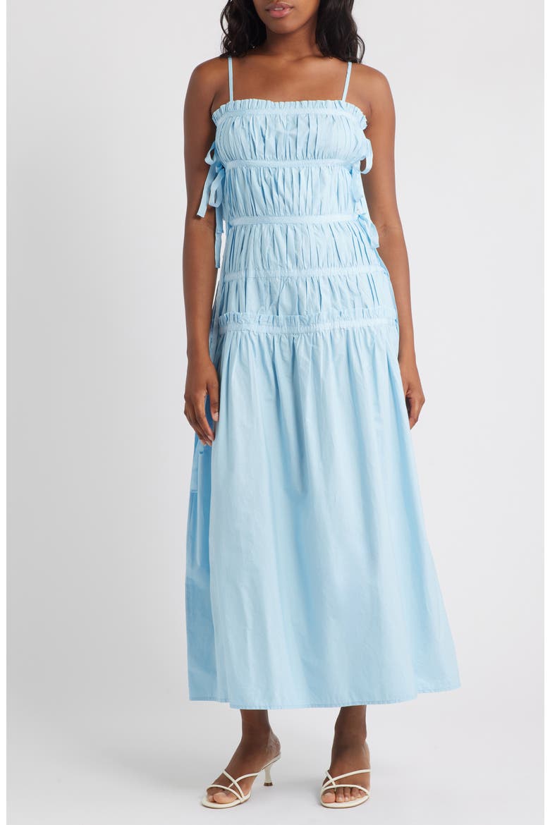 Pleat Detail Cotton Maxi Sundress, Main, color, MEDIUM BLUE