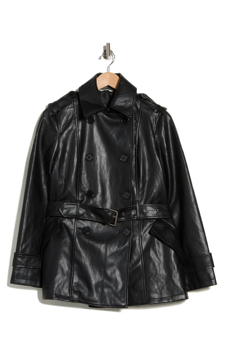 MAX STUDIO Belted Faux Leather Trench Coat, Main, color, Black