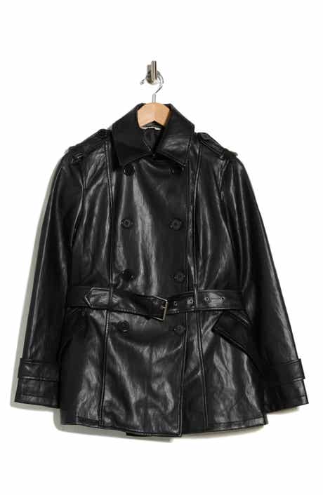 MAX STUDIO Belted Faux Leather Trench Coat