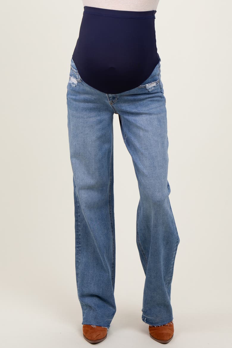 Vintage Wash Raw Hem Wide Leg Maternity Jeans, Alternate, color, Blue