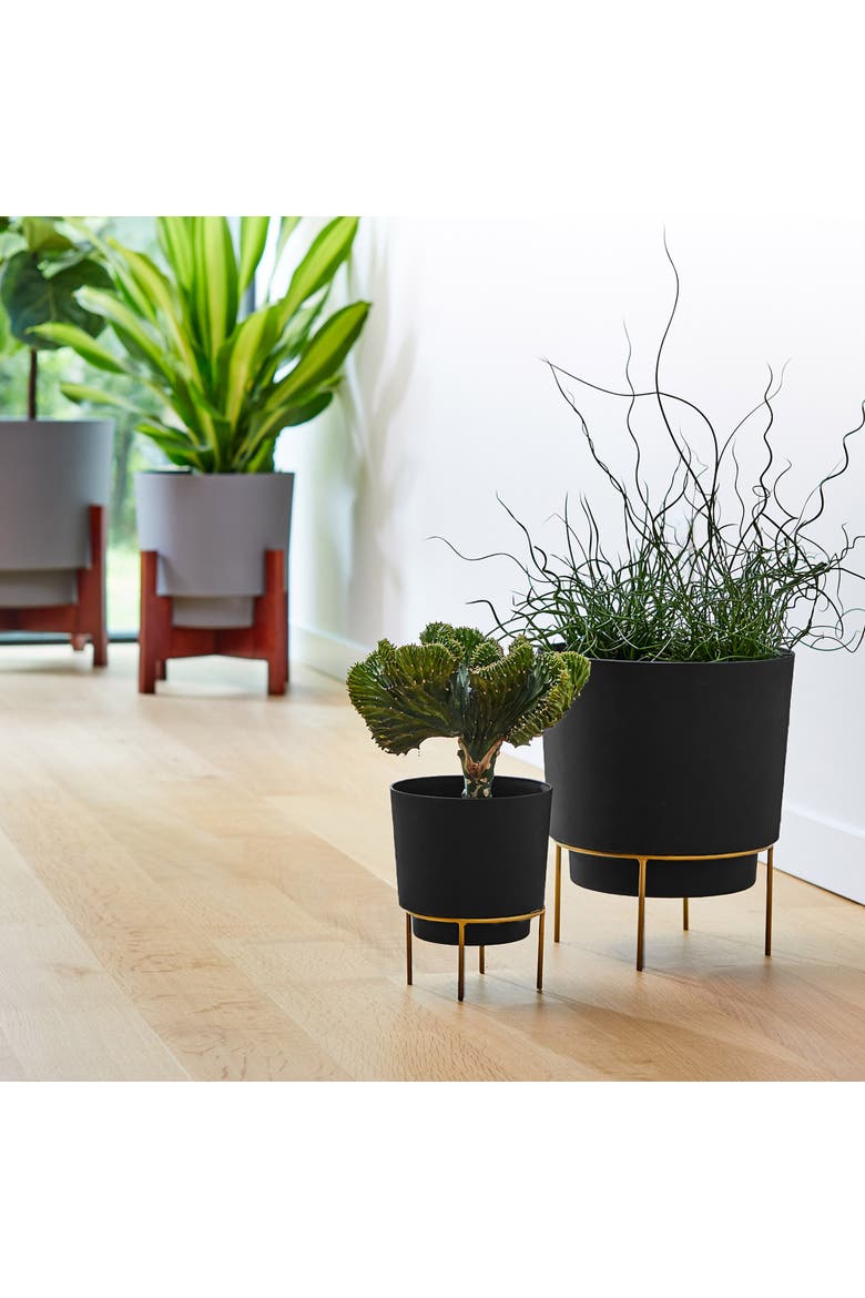 6 Inch Hopson Round Planter with Gold Metal Stand, Black, Alternate, color, Black